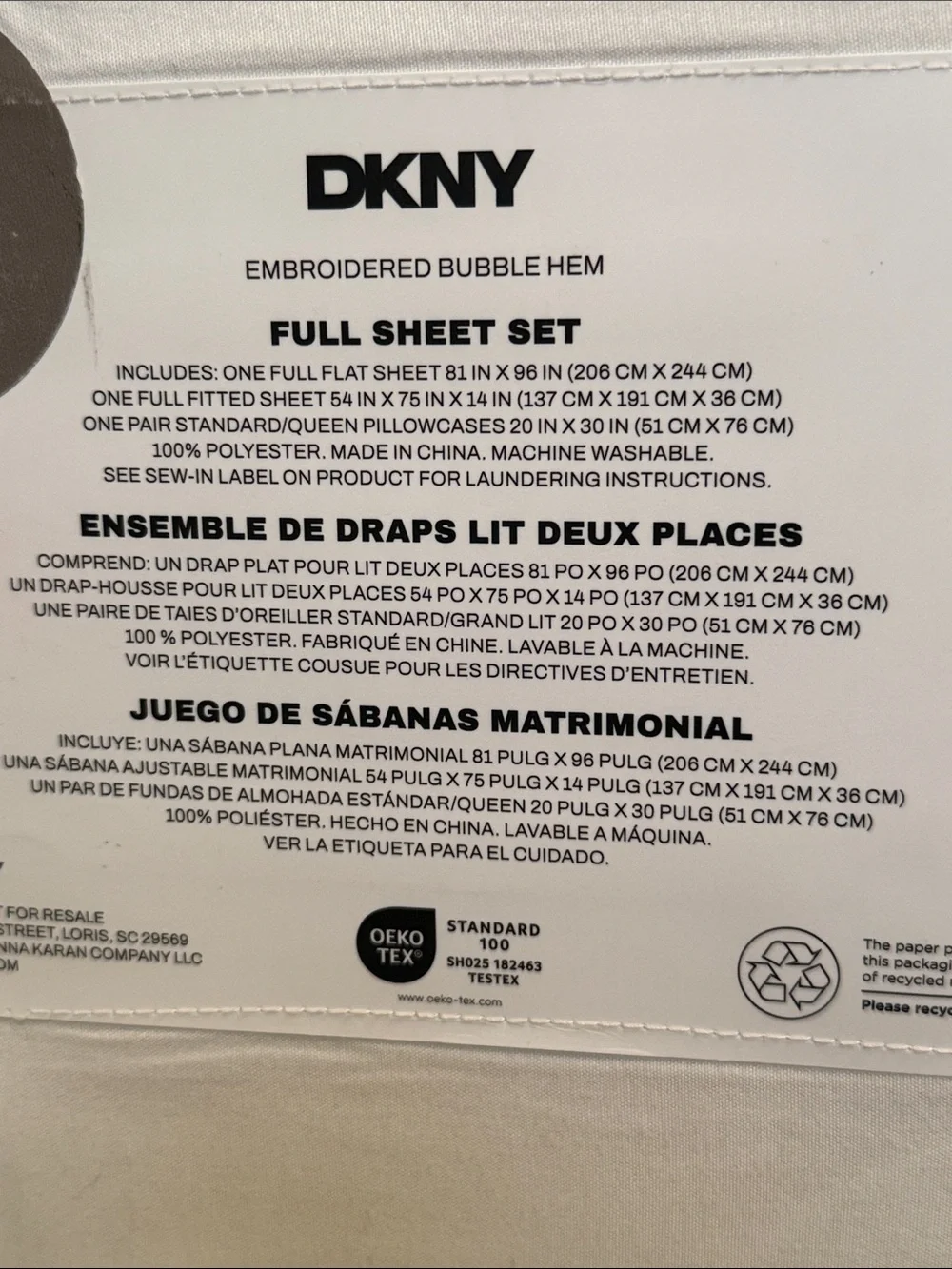 DKNY White Full Sheet Set with Decorative Stitching.